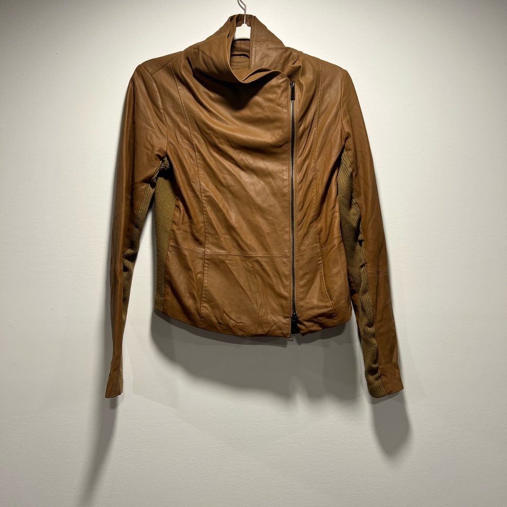 Vince Brown Goat Leather Scuba Jacket | Asymmetrical Zip | Size XS